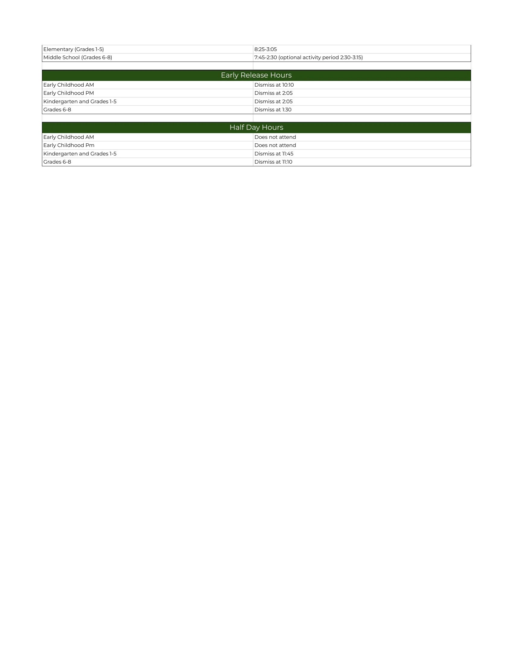 The Kildeer Countryside School District 96 26-27 printable calendar: a dated list of events from Aug. 20, 2026 to June 9, 2027 (first and last days, days off, early release and half days, conferences, trimester ends and emergency days), then tables of school day hours, early release hours and half day hours. Page 2 of 2.