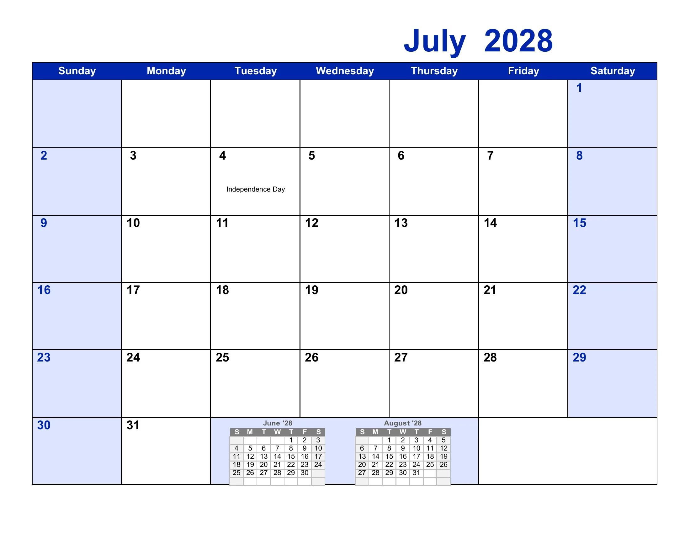 The Frederick County Public Schools 2027-28 academic calendar: one month grid per page from August 2027 to July 2028, with school-closed days and early dismissals shaded, events written in each day, and each school day numbered by term and for the year. Page 12 of 12.